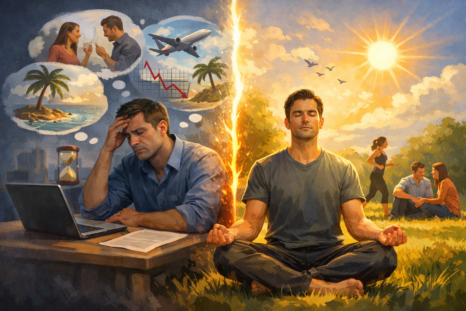 Mente Dispersa: Por Qué No Eres Feliz y Cómo Solucionarlo 1 Persona practicando mindfulness para combatir la mente dispersa y mejorar la concentración