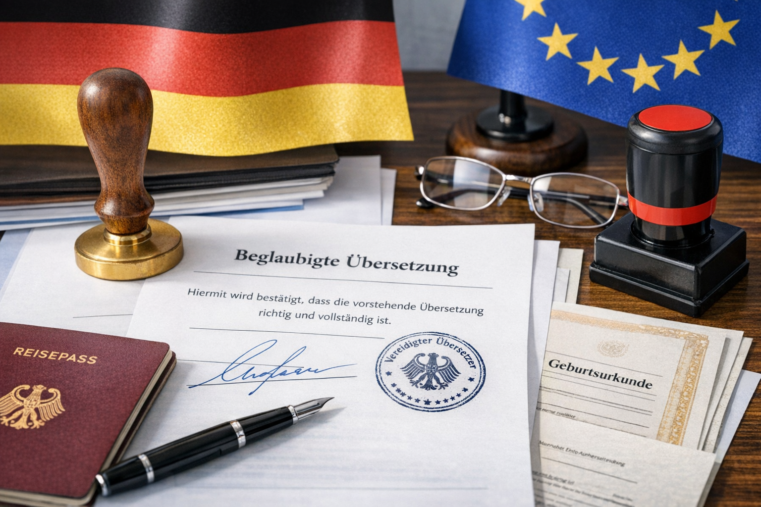 Beglaubigte Übersetzung: Was ist das & wo beantragen? 1 Beglaubigte Übersetzung mit Stempel und Unterschrift eines vereidigten Übersetzers in Deutschland