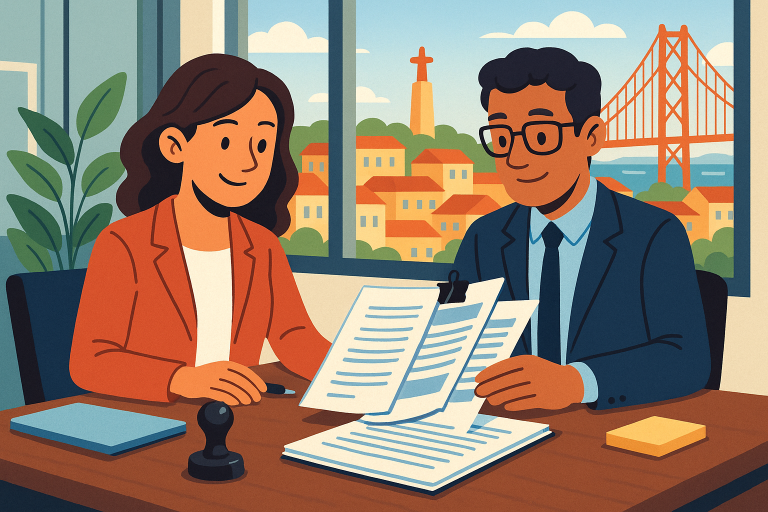 Conjunto de tradução certificada em Lisboa pousado numa secretária.