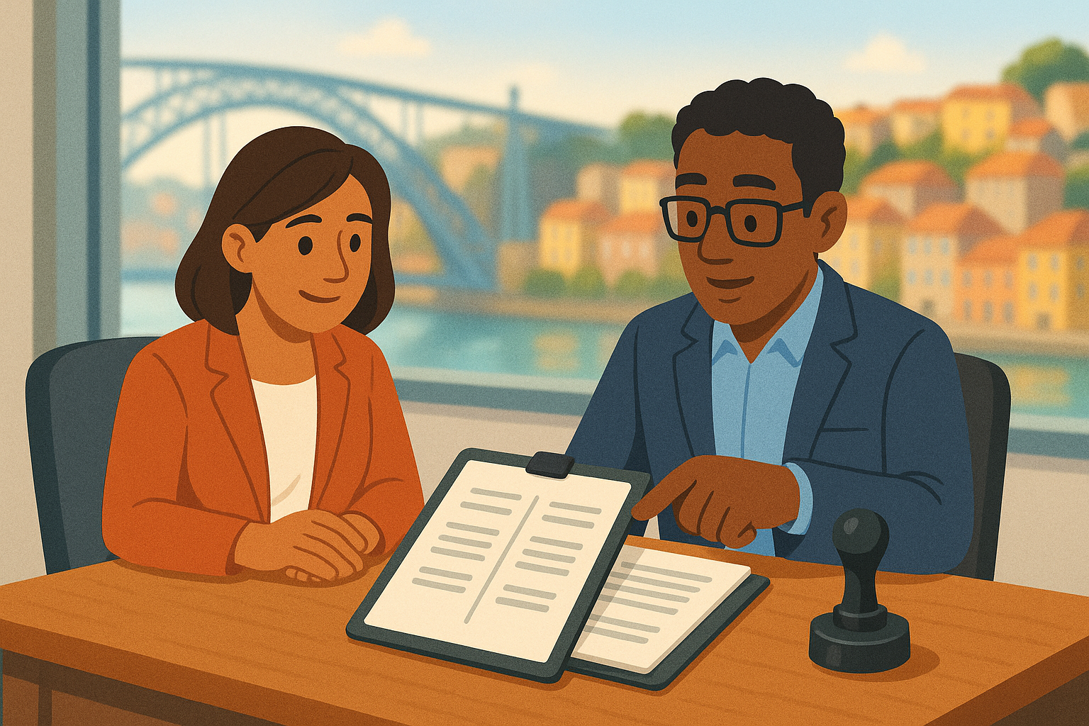 certified translation in Porto with notary stamp and bilingual pages.