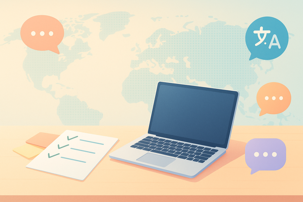 Ilustração do fluxo de serviços de tradução de idiomas com etapas ISO 17100