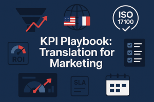 Dashboard of KPIs for language translation services in global marketing.