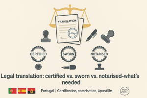 Certification page attached to a legal translation with lawyer and notary seals.