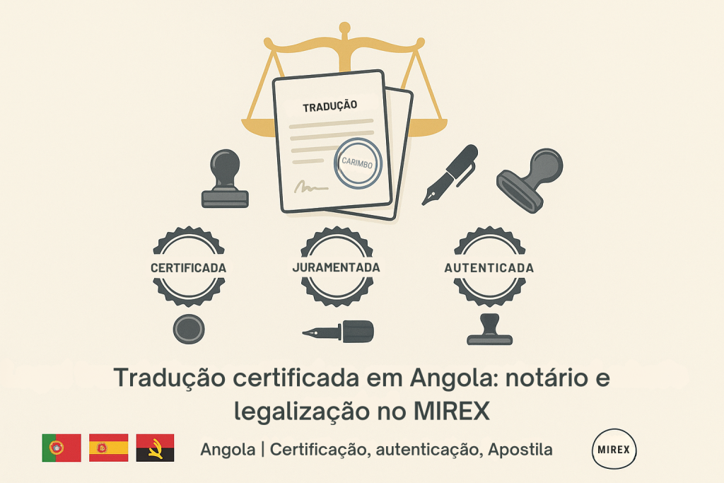 tradução certificada com reconhecimento em notário e legalização via MIREX
