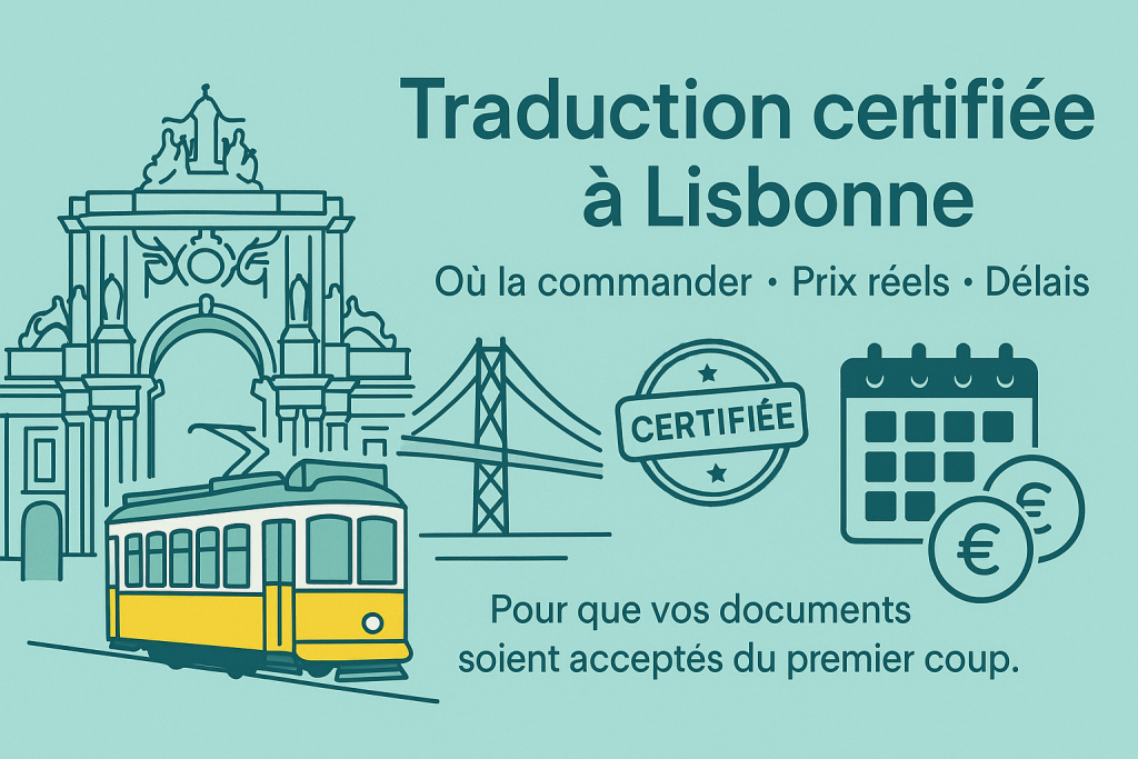Dossier de traduction certifiée à Lisbonne avec cachet notarial.