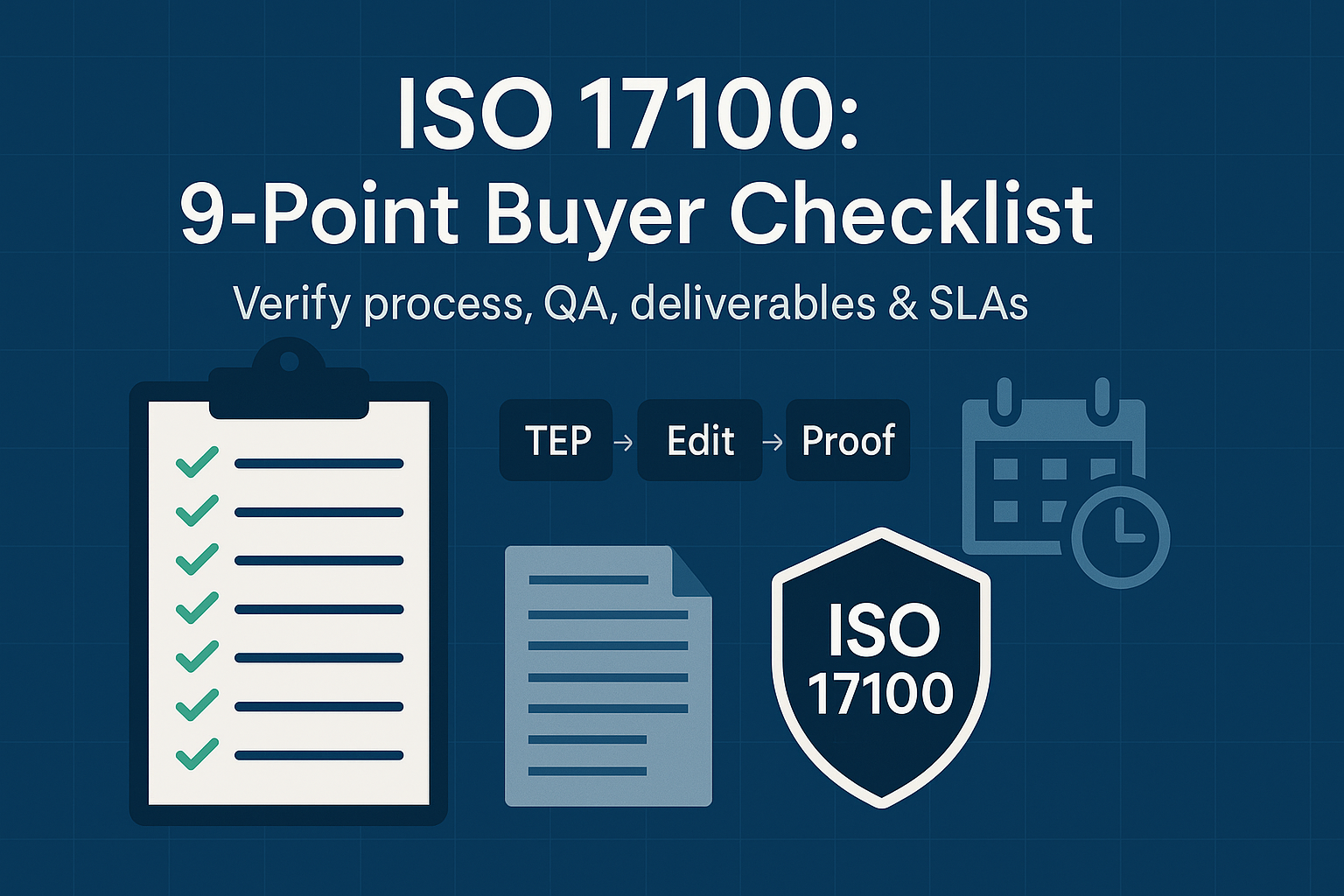 ISO 17100 certified translation services: 9-point buyer checklist 1 auditor reviewing ISO 17100 certified translation services workflow