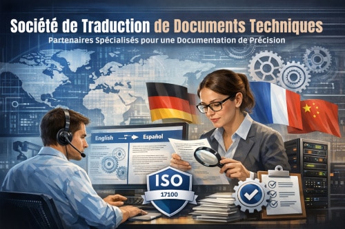 Société de Traduction de Documents Techniques : Partenaires Spécialisés pour une Documentation de Précision 1 Espace de travail de société de traduction de documents techniques avec équipe professionnelle et accréditations de certification