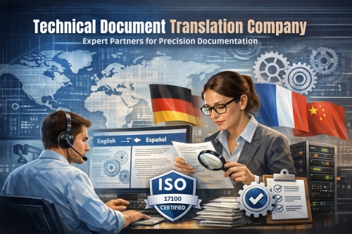 Technical Document Translation Company: Expert Partners for Precision Documentation 1 Technical document translation company workspace with professional team and certification credentials