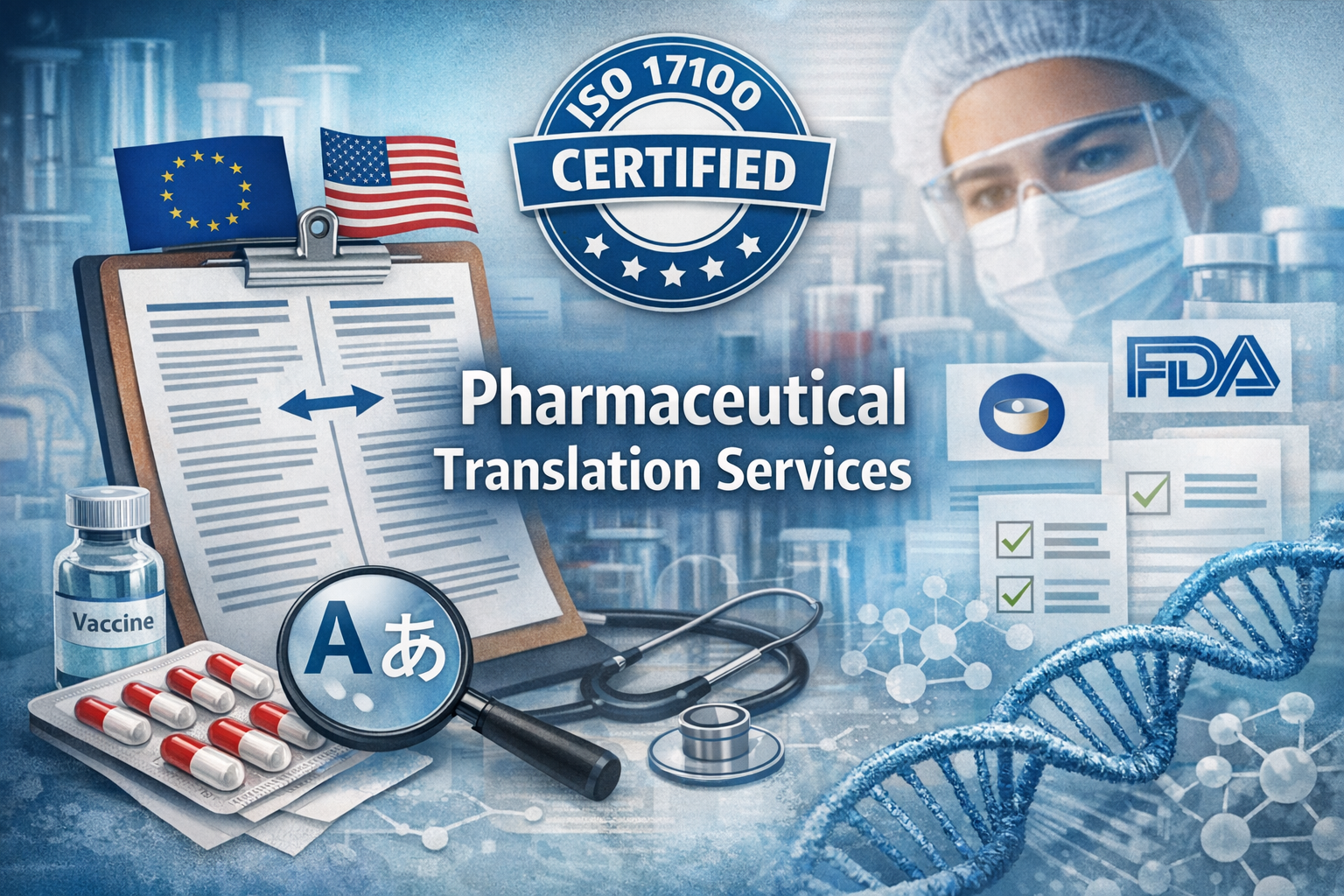 Pharmaceutical Translation Services: Ensuring Regulatory Compliance Across Global Markets 1 Pharmaceutical translation services documentation showing regulatory submissions and multilingual drug labeling