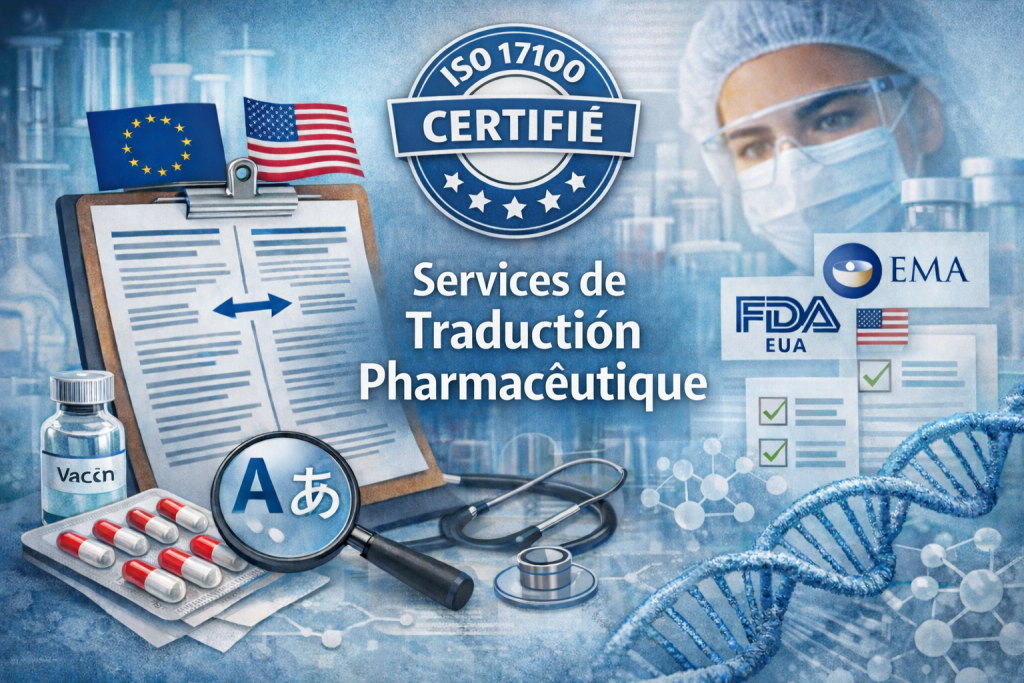 Services de Traduction Pharmaceutique : Garantir la Conformité Réglementaire sur les Marchés Mondiaux 1 Documentation de services de traduction pharmaceutique montrant les soumissions réglementaires et l'étiquetage multilingue des médicaments