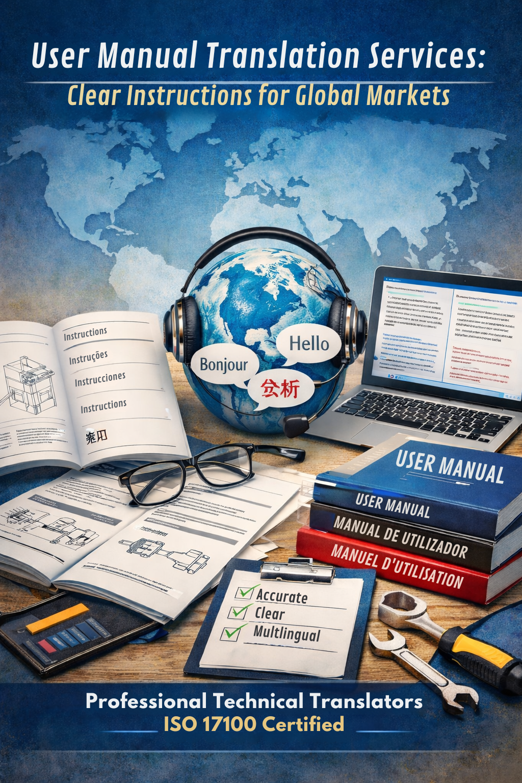 User Manual Translation Services: Clear Instructions for Global Markets 1 User manual translation services workspace with multilingual technical documentation and professional translation tools